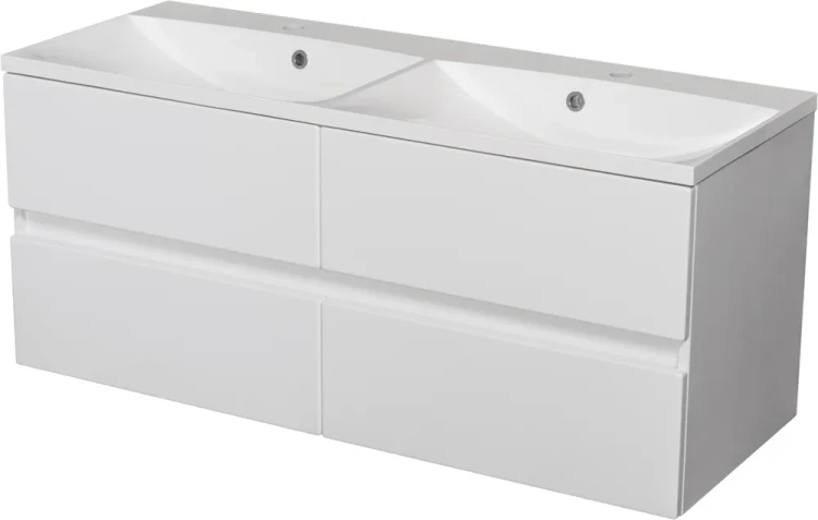 szafka łazienkowa z podwójną umywalką 4 szuflady 120 cm biały połysk bez uchwytów kolekcja Esto (5).webp