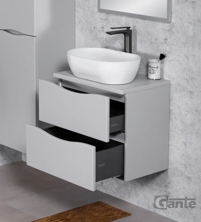 szafka łazienkowa 60 cm 2 szuflady kolor jasny szary bez uchwytów kolekcja Onda