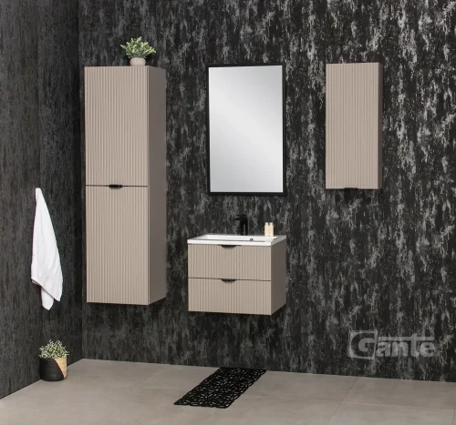 szafka do łazienki z umywalką 50 cm kolor beżowy fume mat 2 szuflady fronty z lamelami kolekcja victa lamello (1).webp
