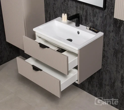 szafka do łazienki z umywalką 60 cm kolor beżowy fume mat 2 szuflady fronty z lamelami kolekcja victa lamello (4).webp