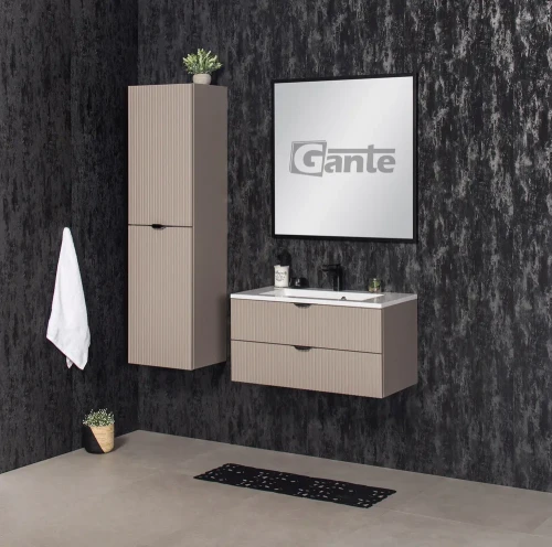 szafka do łazienki z umywalką 80 cm kolor beżowy fume mat 2 szuflady fronty z lamelami kolekcja victa lamello (2).webp