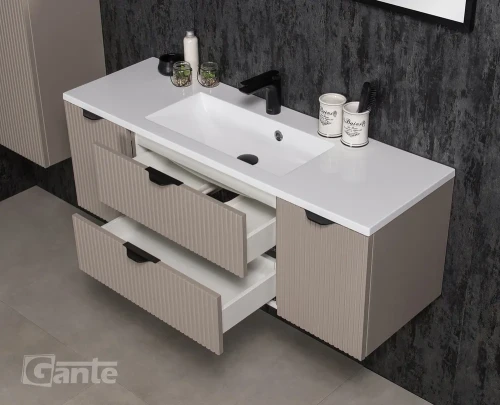 szafka do łazienki z umywalka 100 cm kolor szafki beżowy fume mat lamele na frontach kolekcja victa lamello (2).webp