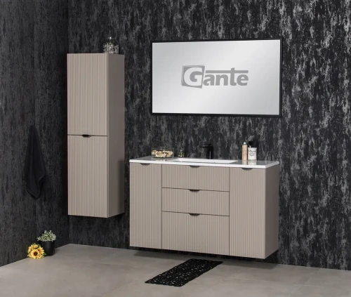 duża szafka do łazienki z umywalką 120 cm  3 szuflady kolor beżowy fume mat kolekcja Victa lamello