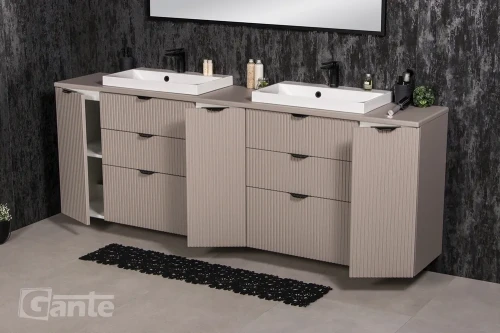 2 metrowa szafka do łazienki z blatem na 2 umywalki nablatowe kolor bez fume mat lamele na froncie  3 szuflady (1).webp