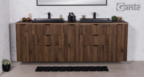 duża komoda do łazienki Victa lamello kolor drewno orzech czarne uchwyty szerokośc ponad 2 metry