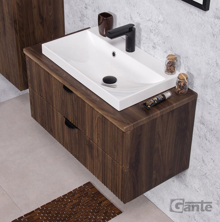 Szafka do łazienki z blatem 80 cm z umywalką 2 szuflady drewno ciemne front lamele kolekcja Victa (4).jpg