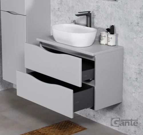 szafka łazienkowa 80 cm 2 szuflady kolor jasny szary bez uchwytów kolekcja Onda głebokość 35 cm