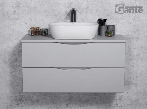 szafka łazienkowa 100 cm 2 szuflady kolor jasny szary bez uchwytów kolekcja Onda głebokość 35 cm
