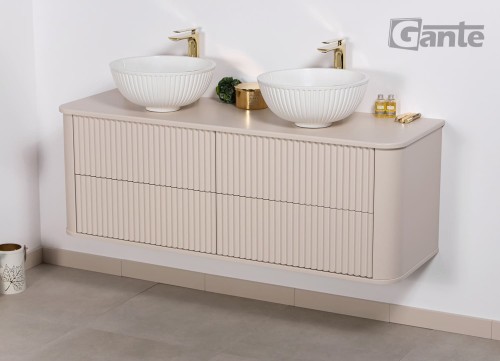 szafka łazienkowa podwójna na 2 umywalki nablatowe kolor szafki beżowy 4 szuflady kolekcja Lilia