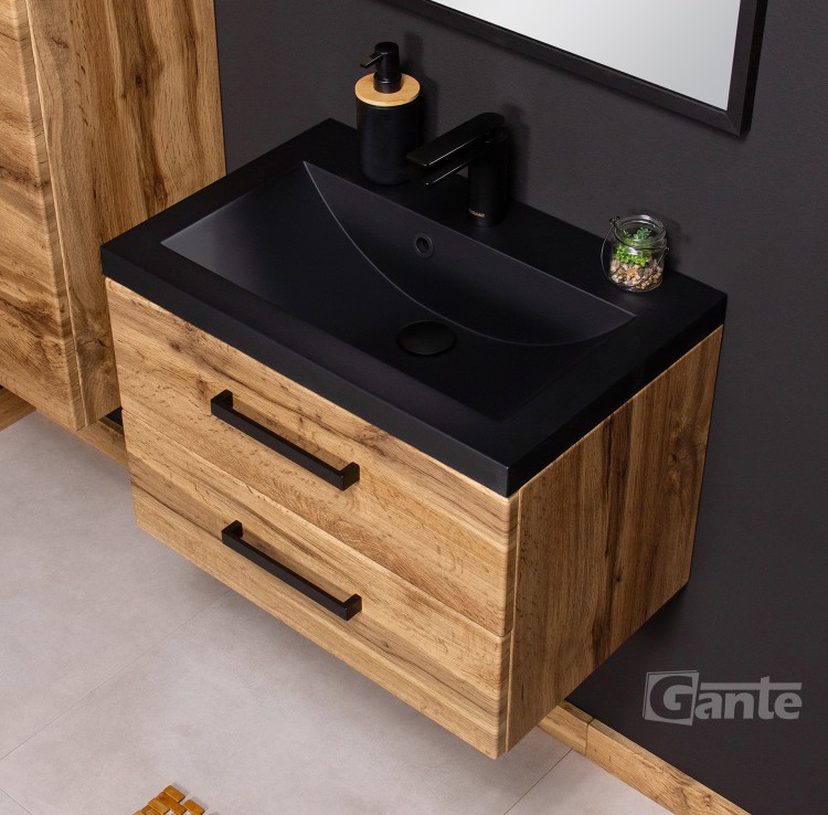 szafka łazienkowa  50 cm w stylu loft dekor dąb naturalny z czarnymi uchwytami czarna matowa umywalka (1).jpg