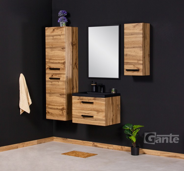 szafka łazienkowa  50 cm w stylu loft dekor dąb naturalny z czarnymi uchwytami czarna matowa umywalka (3).jpg