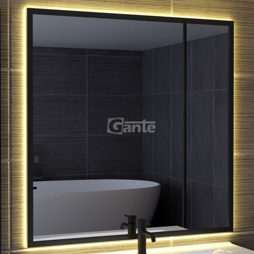 lustro z oświetleniem Led w czarnej ramie 80 cm x 80 cm