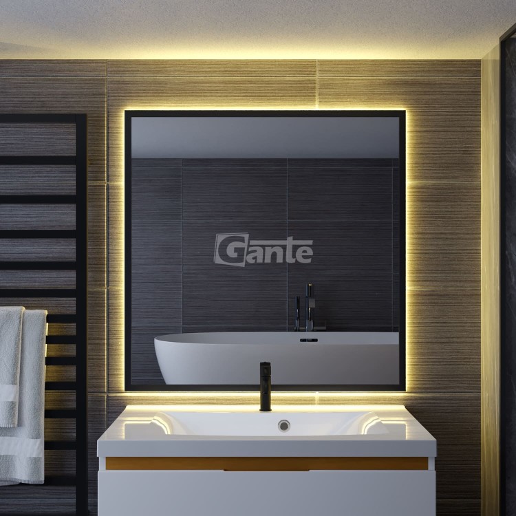lustro z oświetleniem Led w czarnej ramie 80 cm x 80 cm
