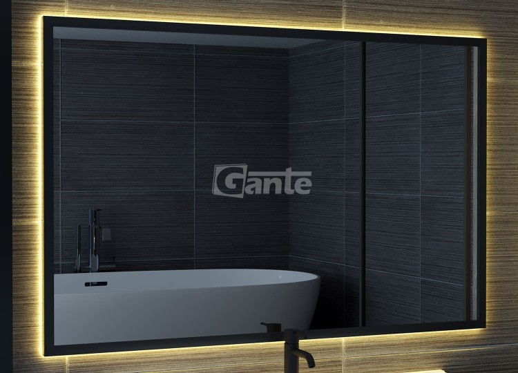 lustro z oświetleniem Led w czarnej ramie 100 cm x 65 cm