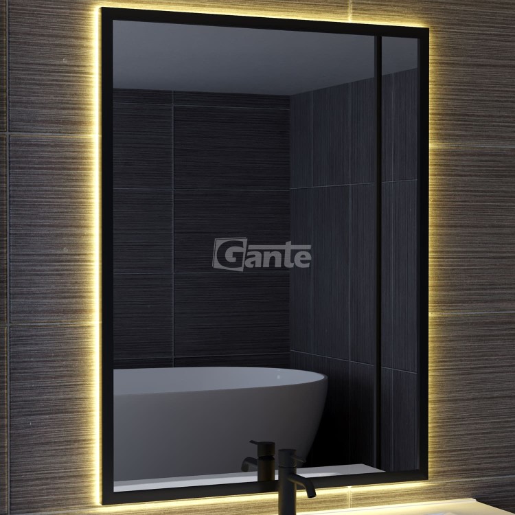 lustro z oświetleniem Led w czarnej ramie 60 cm x 80 cm