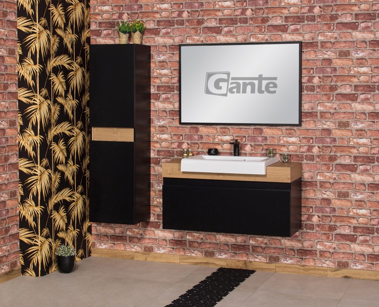 szafka łazienkowa 100 cm czarny mat jedna szuflada z grubym blatem kolor blatu dąb naturalny do umywalki nablatowej (1).jpg