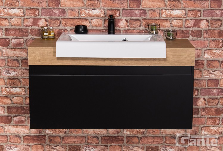 szafka łazienkowa 100 cm czarny mat jedna szuflada z grubym blatem kolor blatu dąb naturalny do umywalki nablatowej (2).jpg