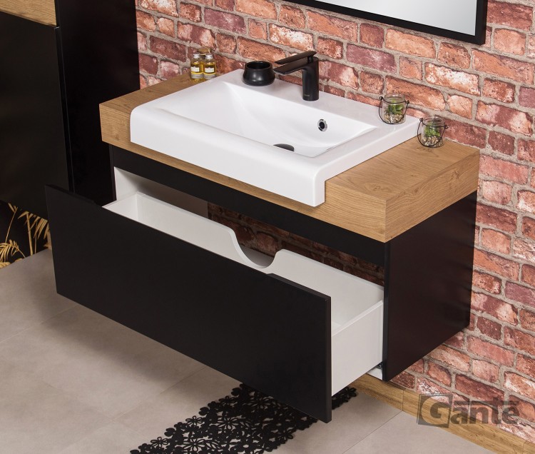 szafka łazienkowa 100 cm czarny mat jedna szuflada z grubym blatem kolor blatu dąb naturalny do umywalki nablatowej (4).jpg