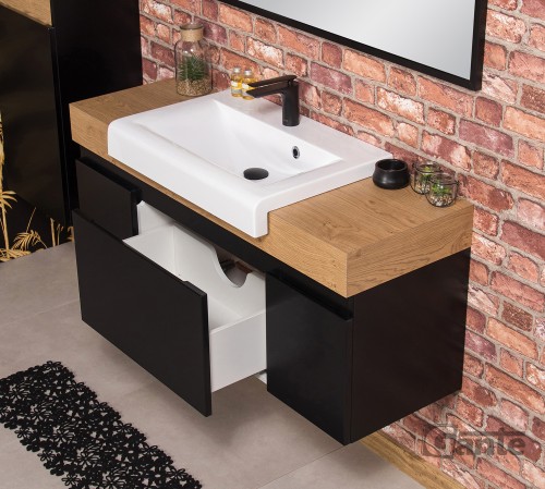 szafka łazienkowa 120 cm czarny mat jedna szuflada z grubym blatem kolor blatu dąb naturalny do umywalki nablatowej (4).jpg