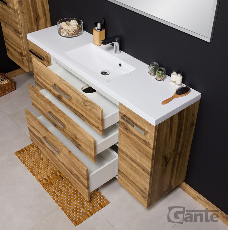 Szafka łazienkowa z umywalką szerokość 120 cm 3 szuflady i szafki boczne kolor dąb naturalny (5).jpg