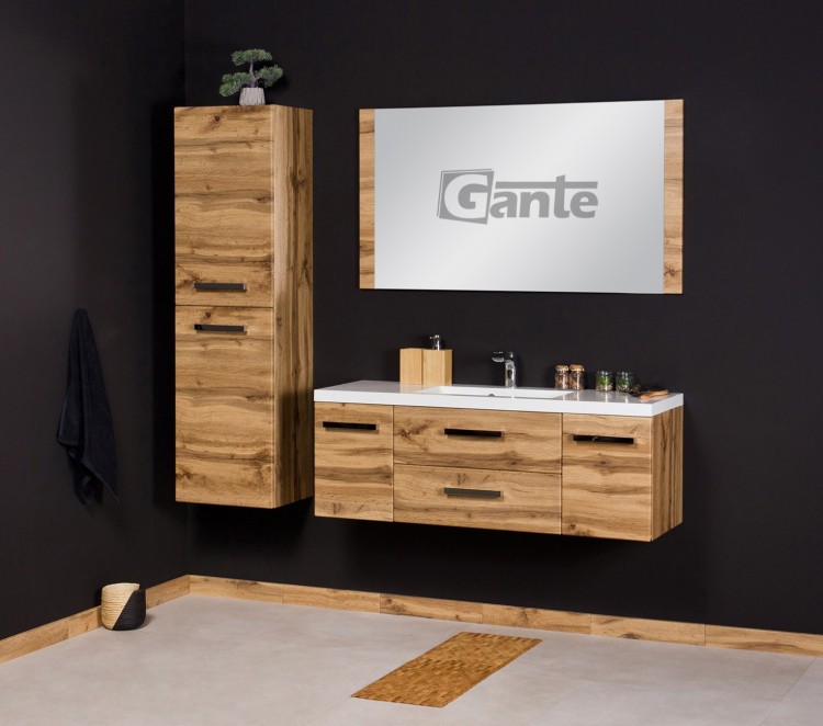 Szafka łazienkowa z umywalką 120 cm duża umywalka 120 z blatami po boku kolor szafki dąb kolekcja Fokus głębokość 39 cm