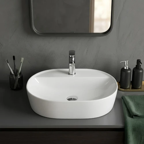 Umywalka nablatowa ceramiczna Elegance 60 cm szerokości z miejscem do montażu baterii.webp