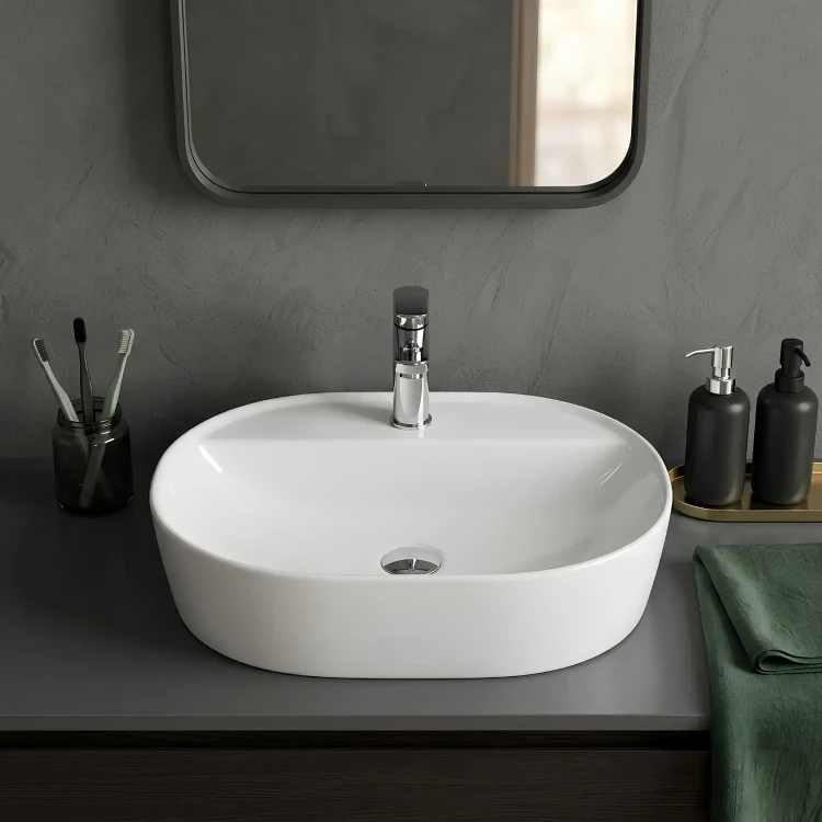 Umywalka nablatowa ceramiczna Elegance 60 cm szerokości z miejscem do montażu baterii.webp