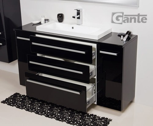 szafka pod umywalkę  140 cm czarny połysk  + blat + umywalka LIV 800