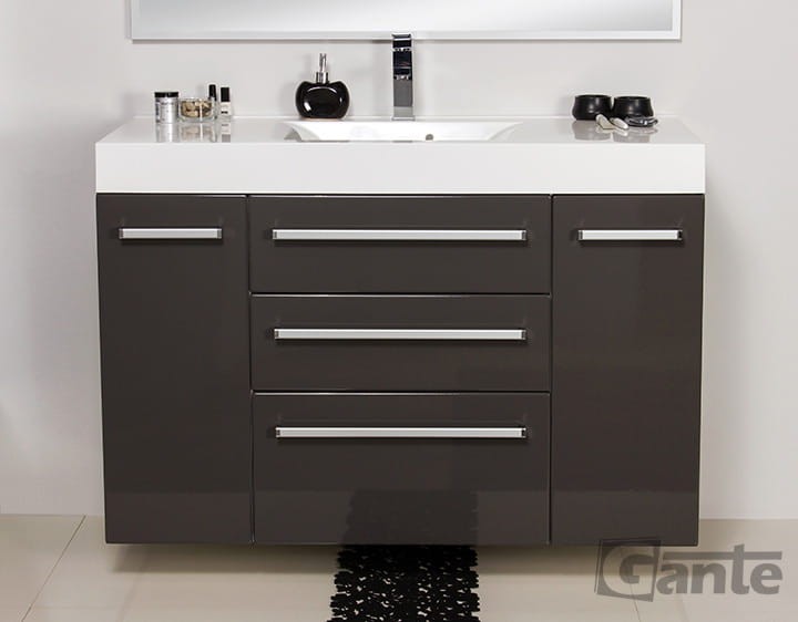szara szafka do łazienki 120x50 cm z 3 szufladami + umywalka