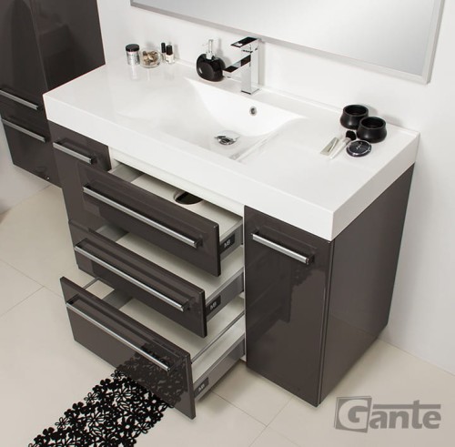 szara szafka do łazienki 120x50 cm z 3 szufladami + umywalka