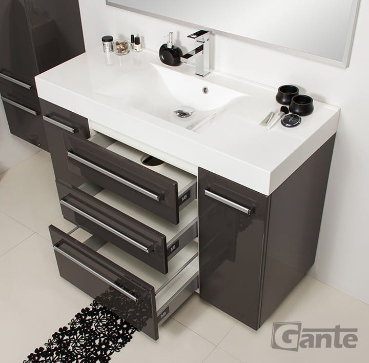 szara szafka do łazienki 120x50 cm z 3 szufladami + umywalka