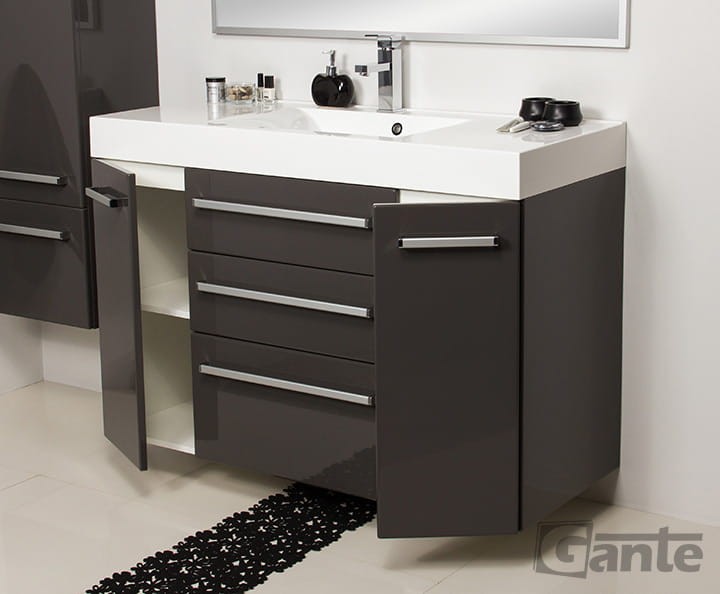 szara szafka do łazienki 120x50 cm z 3 szufladami + umywalka