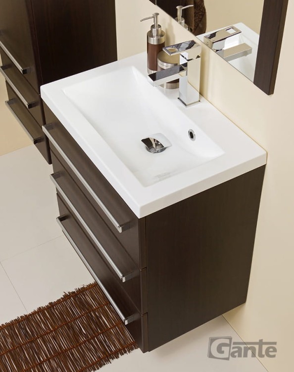 szafka łazienkowa w kolorze wenge mat  60 cm 3 szuflady + umywalka
