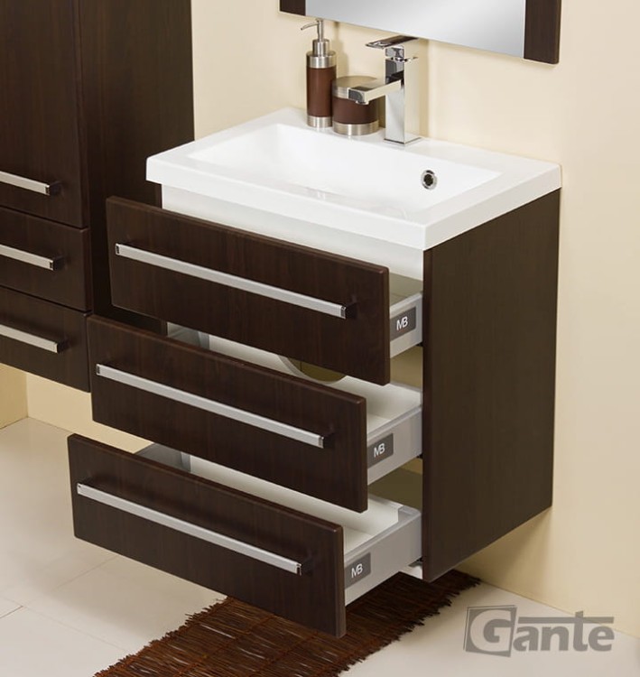 szafka łazienkowa w kolorze wenge mat  60 cm 3 szuflady + umywalka
