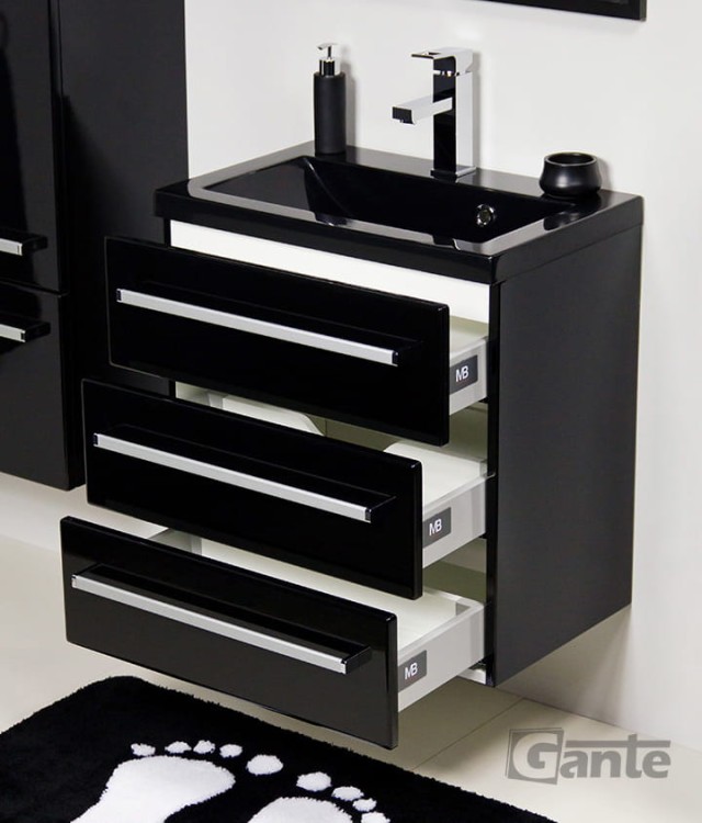 Czarna szafka pod umywalkę 80 cm 3 szuflady i czarna umywalka