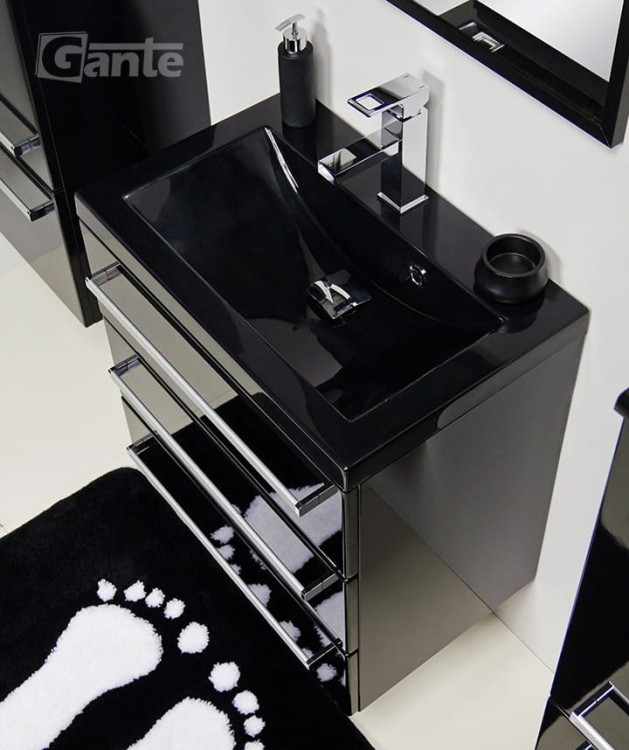 Czarna szafka pod umywalkę 80 cm 3 szuflady i czarna umywalka