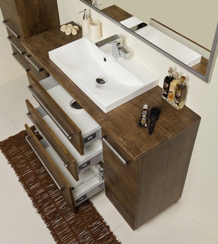 Szafka pod umywalkę Fokus 3 szuflady i szafki boczne z blatem i umywalką kolor antyczne drewno