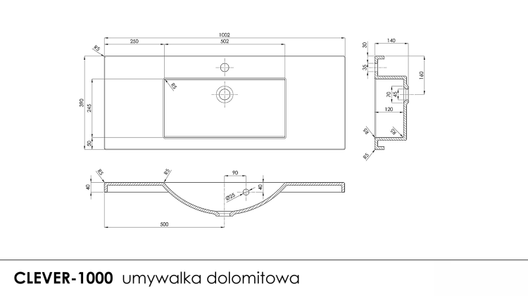 Umywalka-dolomitowa-clever-1000 czarny mat