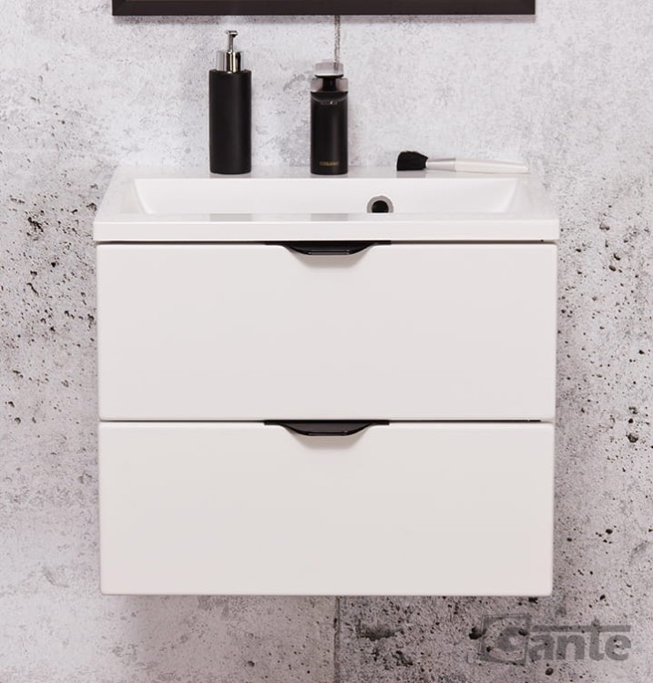 Szafka pod umywalkę Victa 50 cm 2 szuflady biały mat z czarnymi uchwytami