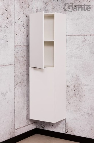 wiszacy regal do łazienki z koszem w białym matowym kolorze z kolekcji victa