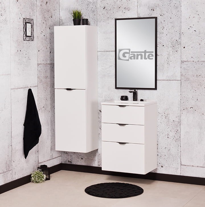 Szafka pod umywalkę Victa 50 cm 3 szuflady biały mat z czarnymi uchwytami