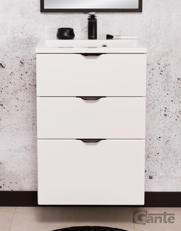 Szafka pod umywalkę Victa 50 cm 3 szuflady biały mat z czarnymi uchwytami