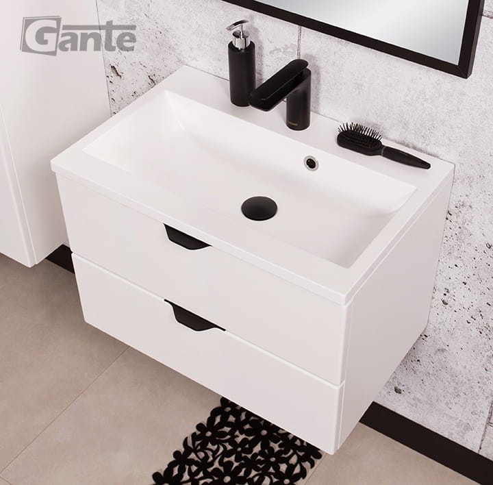 Szafka pod umywalkę Victa 60 cm 2 szuflady biały mat z czarnymi uchwytami