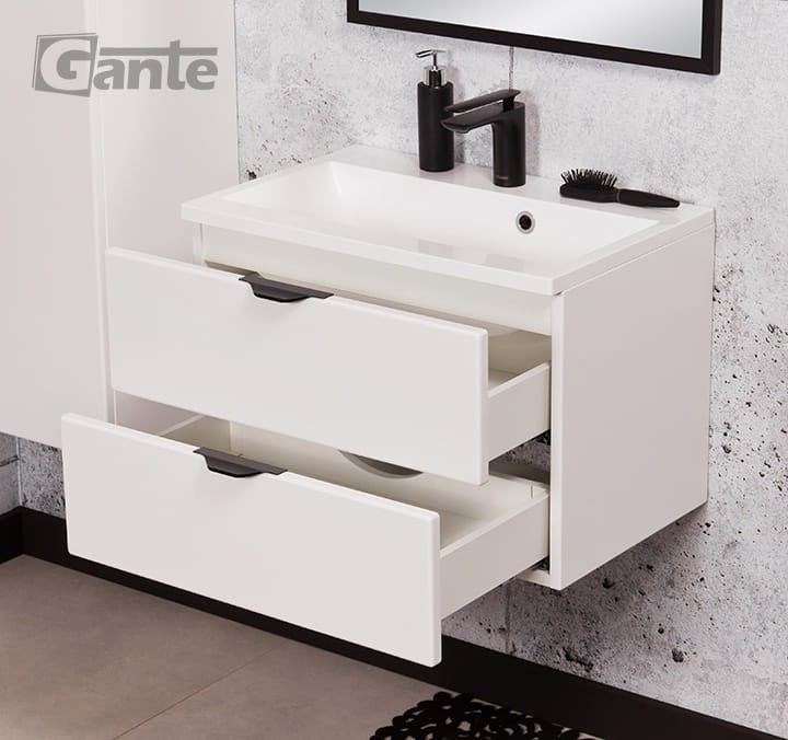 Szafka pod umywalkę Victa 60 cm 2 szuflady biały mat z czarnymi uchwytami