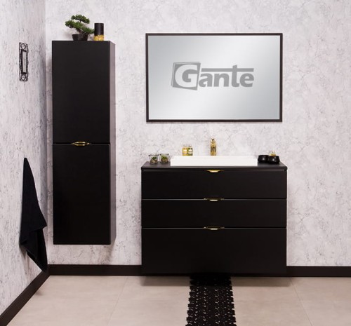 Czarna szafka pod umywalkę Victa 3 szuflady 100 cm z blatem i umywalką nablatową złote uchwyty (2).jpg