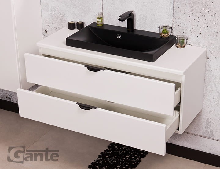 Szafka pod umywalkę Victa 80 cm 2 szuflady z blatem i czarną umywalką nablatową
