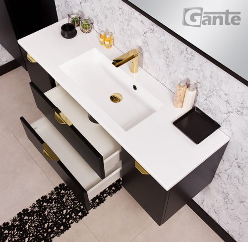 Czarna szafka pod umywalkę Victa 120 cm z umywalką złote uchwyty (4).jpg