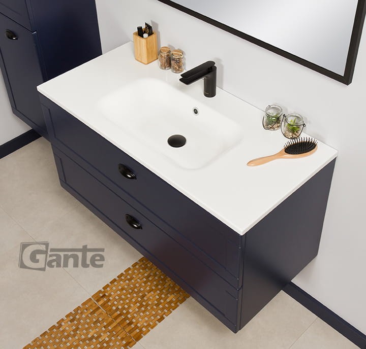 Granatowa szafka do łazienki 100 cm z kolekcji Grend 2 szuflady