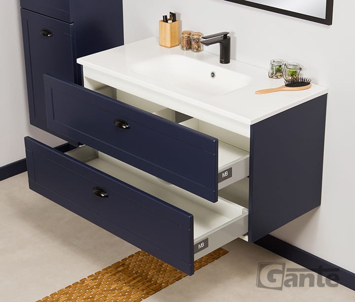 Granatowa szafka do łazienki 100 cm z kolekcji Grend 2 szuflady
