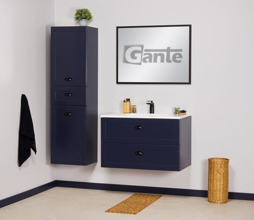 Granatowa szafka do łazienki 80 cm 2 szuflady kolekcja mebli łazienkowych Grend